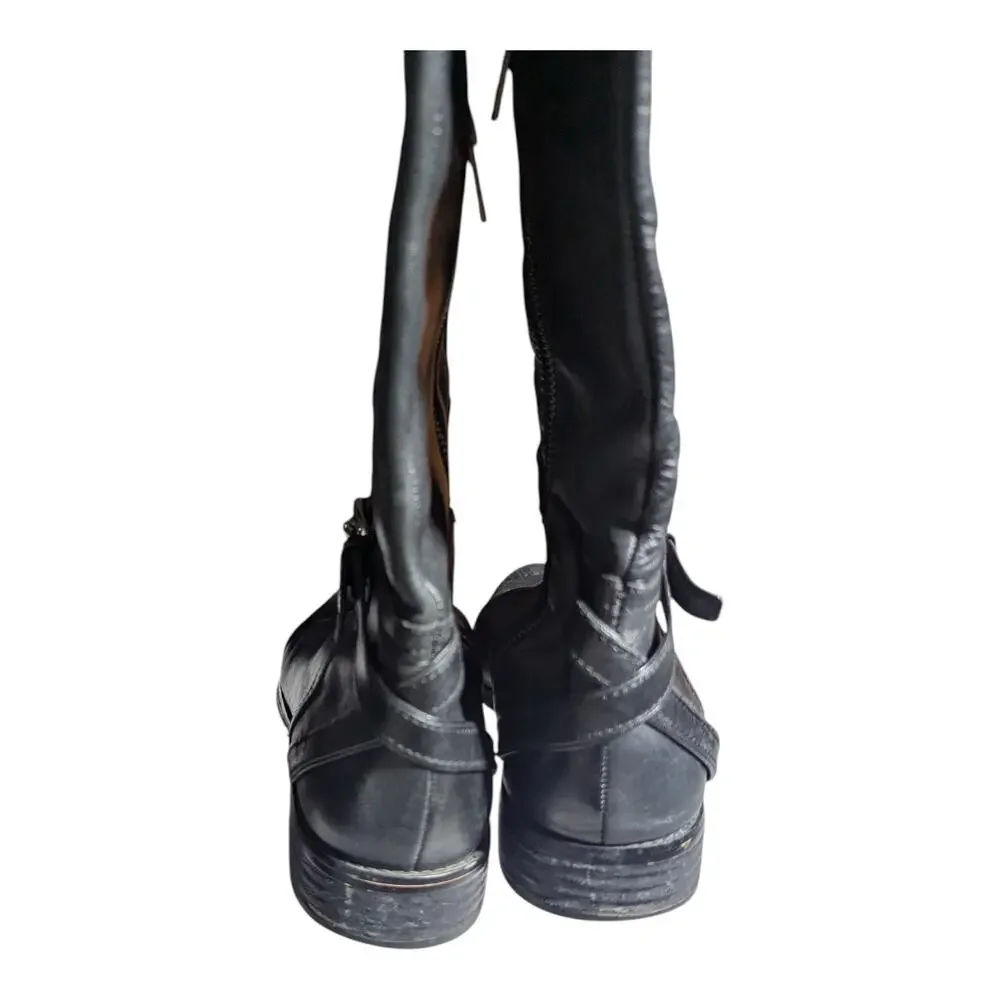 Coach Micha Black Leather Knee High Flat Sole Equestrian Riding Boots Sz 9